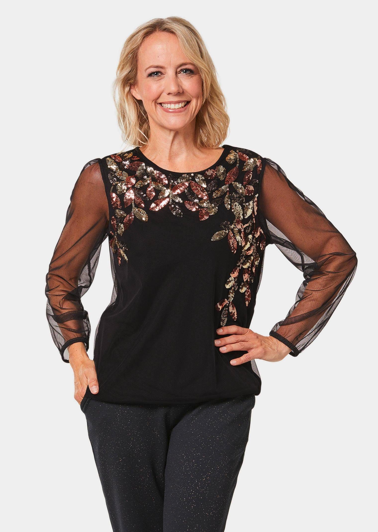 GOLDNER Langarmshirt Shirt mit aufwendiger Paillettenstickerei günstig online kaufen