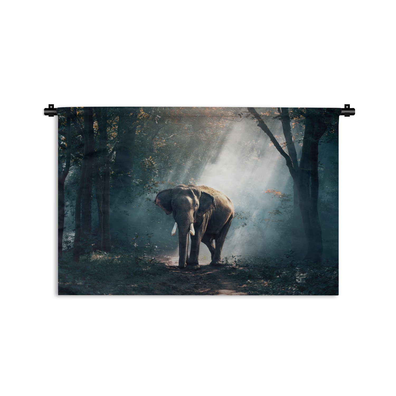 MuchoWow Wanddekoobjekt Elefant - Tiere - Licht - Wald - Natur - Wildtiere, Wanddeko für Wohnzimmer, Schlafzimmer, Kleid, Wandbehang, Kinderzimmer