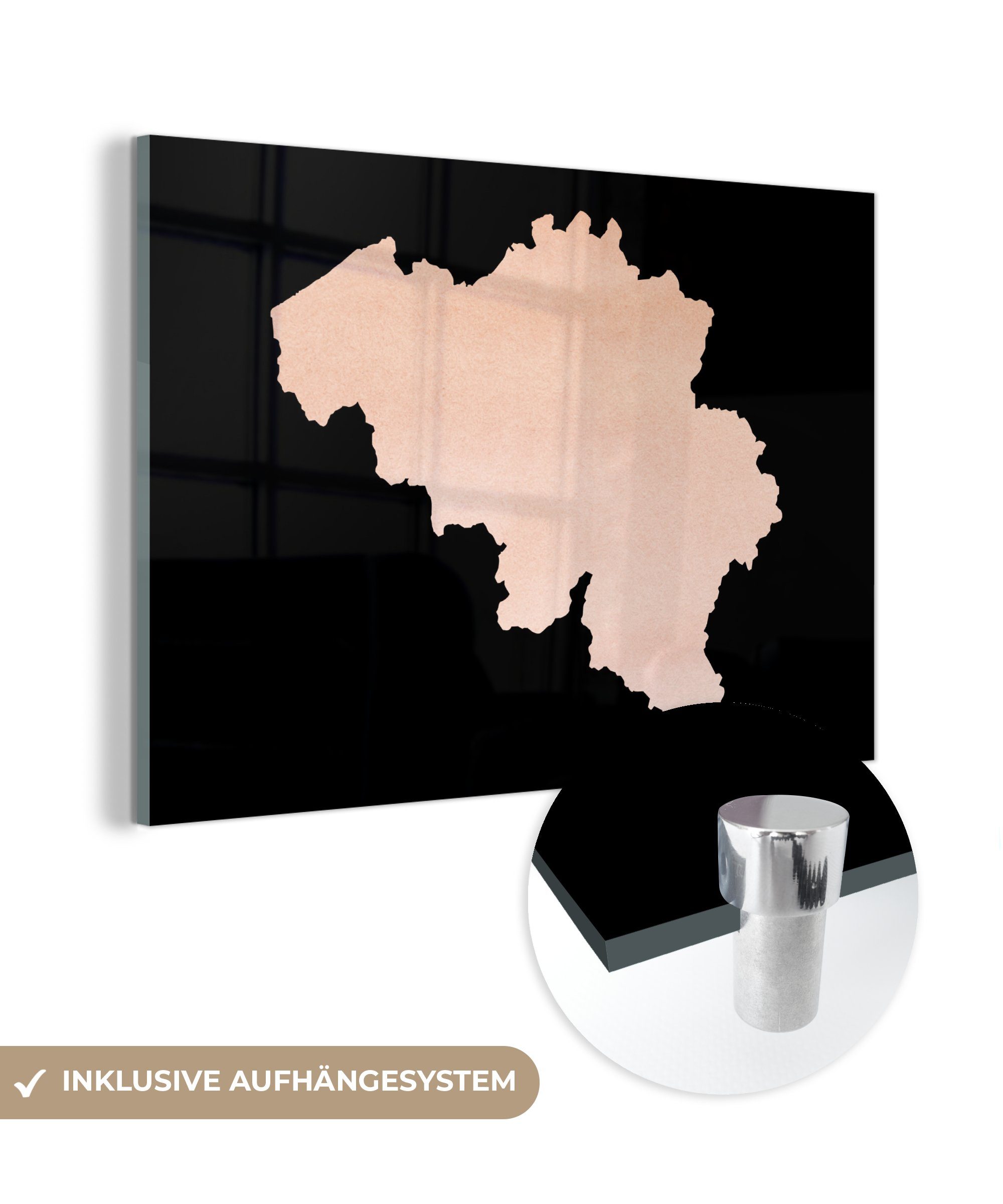 MuchoWow Acrylglasbild Karte - Belgien - Rosa, (1 St), Acrylglasbilder Wohnzimmer & Schlafzimmer