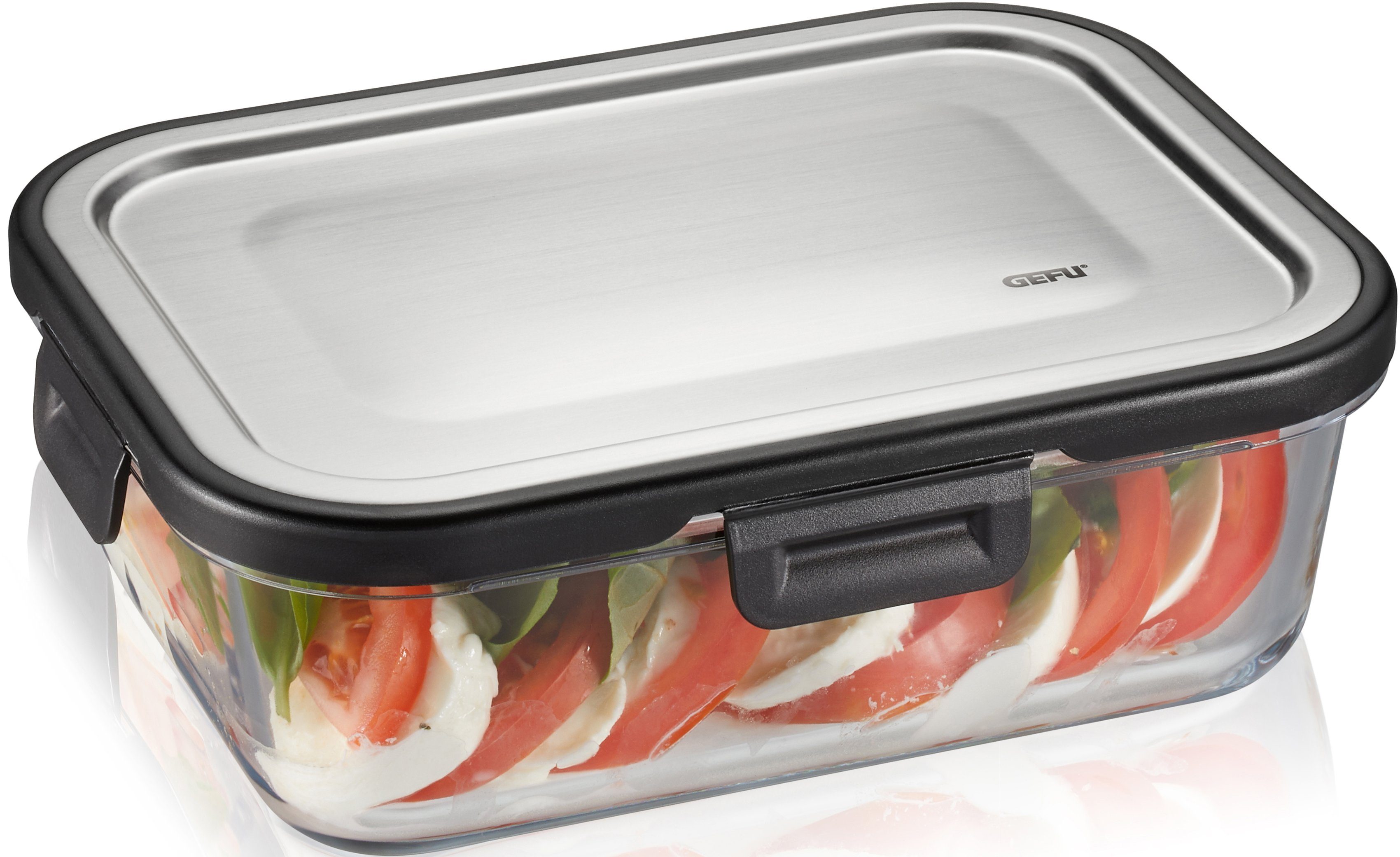 GEFU Lunchbox MILO, Borosilikatglas, Edelstahl, Kunststoff, (1-tlg), gelaserter QR Code zur Vorratskontrolle per App (nur für Android)