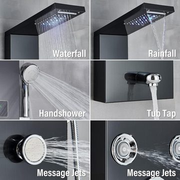 hevenaov Duschsystem Automatische LED-Einschaltung, 6 Strahlart(en), LED Duschpaneel für Badezimmer Hydromassage Multifunktionales