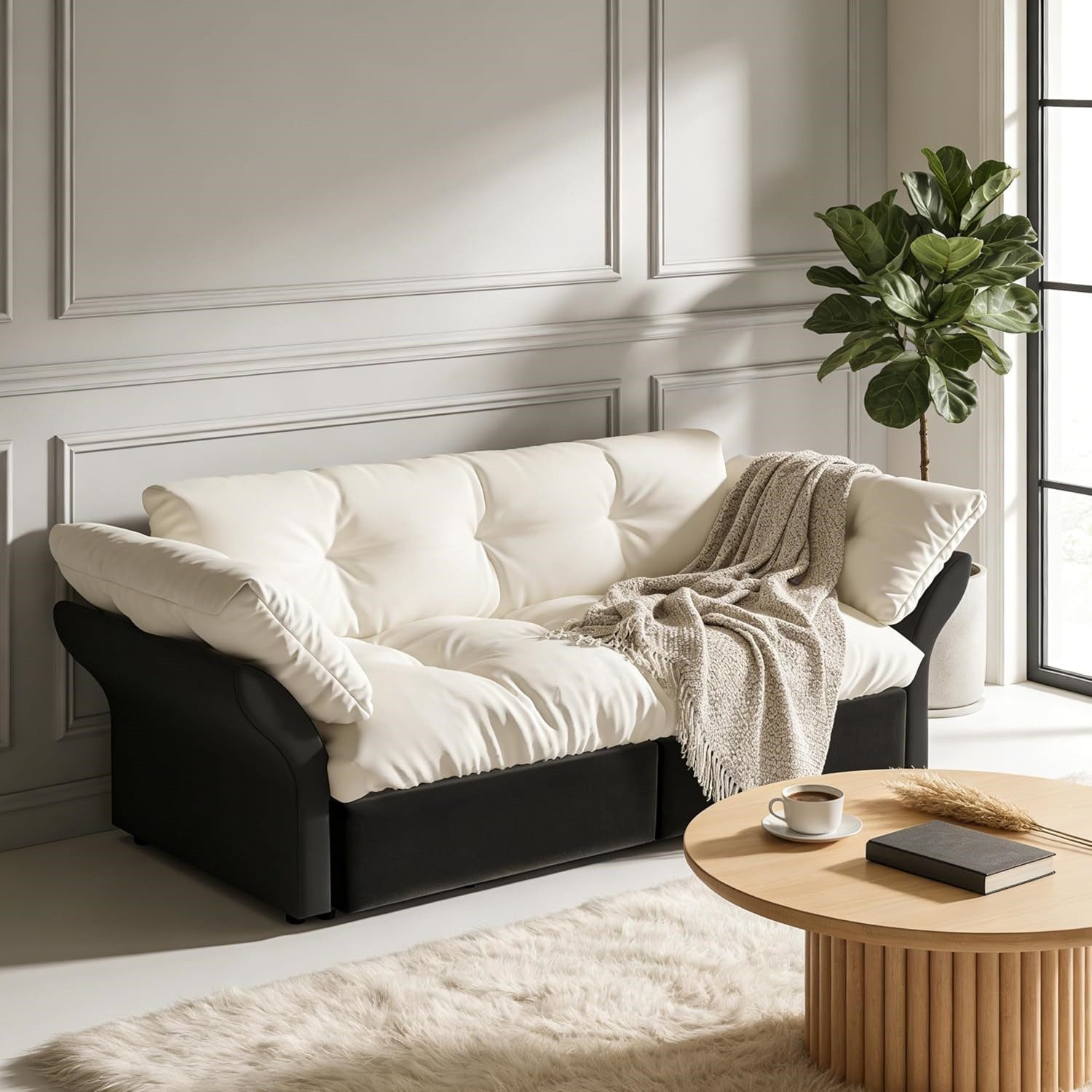 ANYSUN Schlafsofa Sofa 3-in-1, 2-Sitzer Ausziehsofa mit Schlaffunktion, mit 2 Kissen, Liegefläche 154 x 203 cm, Chaiselongue & Bettfunktion, Stahlrahmen, Multifunktionelles Velourssofa-Bett für Gästezimmer und Wohnzimmer