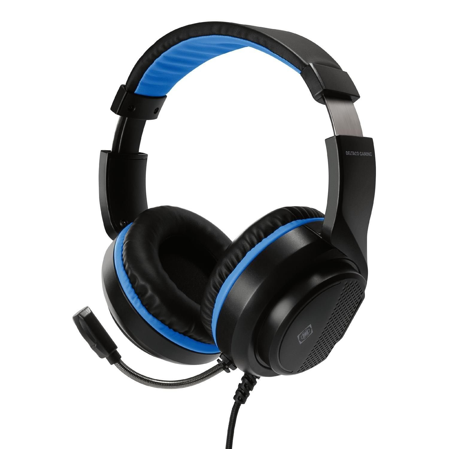DELTACO Stereo Gaming PS5 Herstellergarantie) Mikrofon, Headset Kopfhörer 5 für Headset Jahre (außenstehendes schwarz inkl