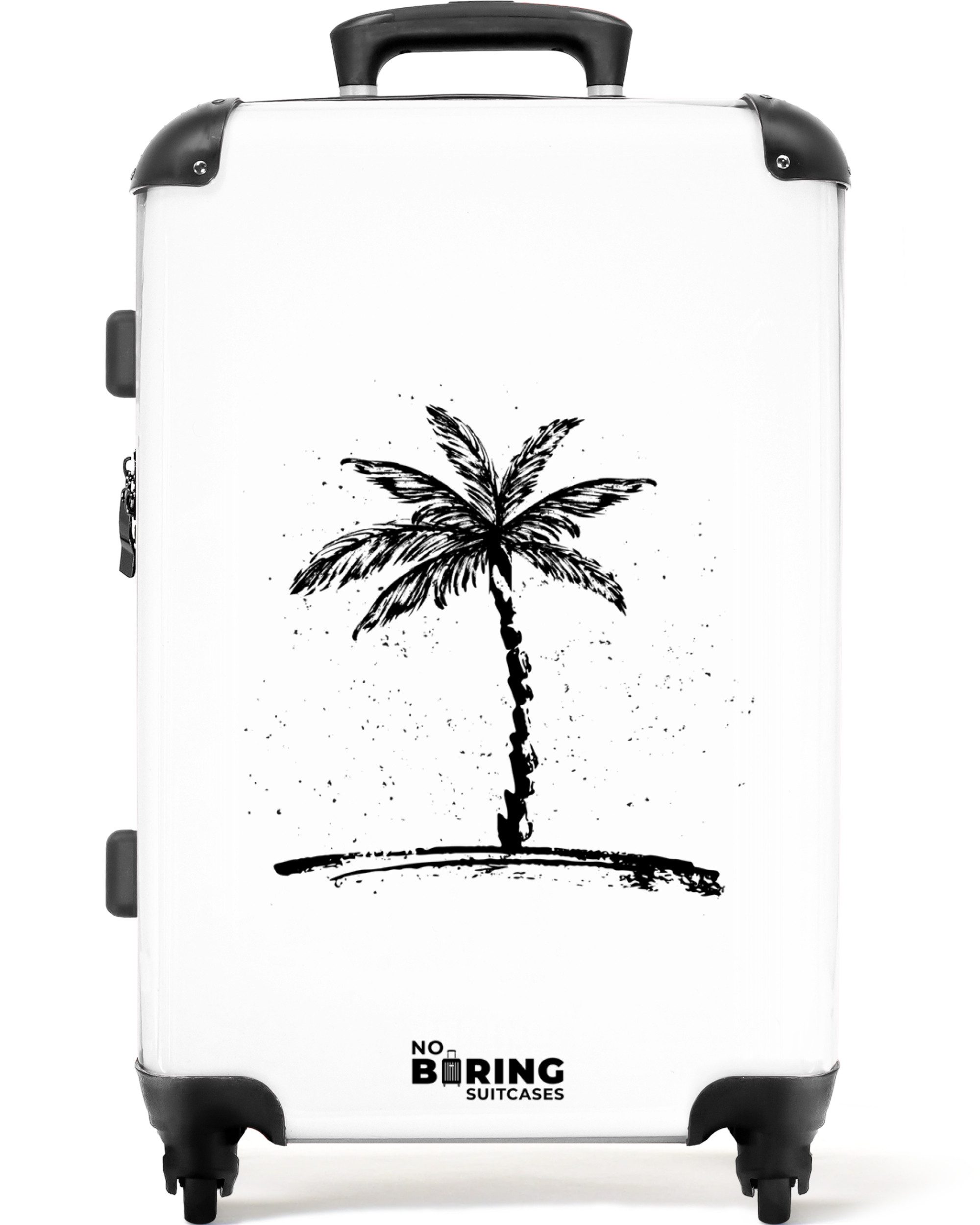 NoBoringSuitcases.com© Hartschalen-Trolley Weiß mit schwarzer Palme günstig online kaufen