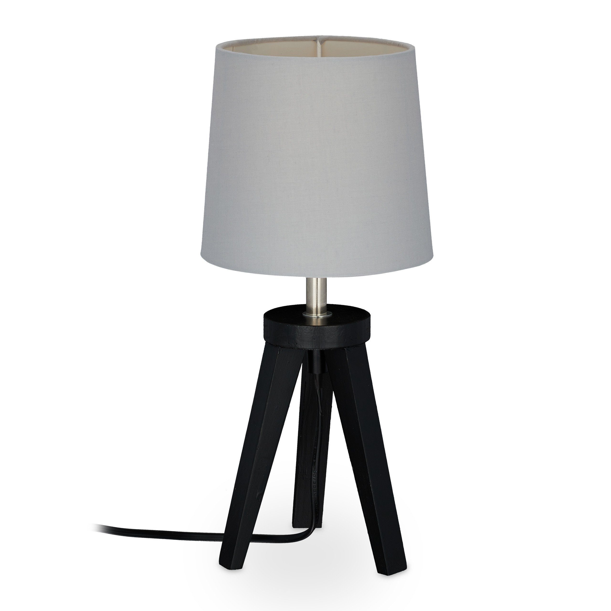 Tischlampe Nachttischlampe Dreibein Schwarz/Grau relaxdays