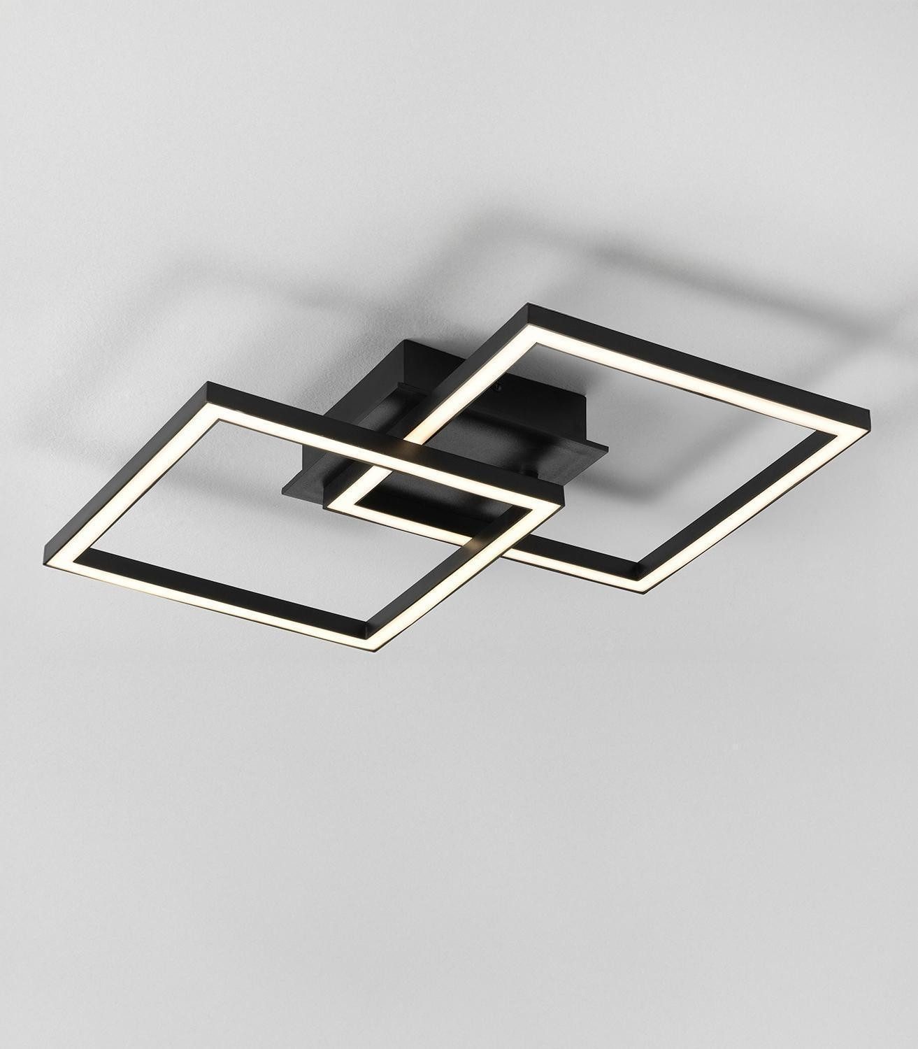 casa NOVA LED Deckenleuchte JOOST, Schwarz, Kunststoff, 1-flammig, LED fest integriert, Extra-Warmweiß, B 51,5 x H 7 x T 33,5 cm