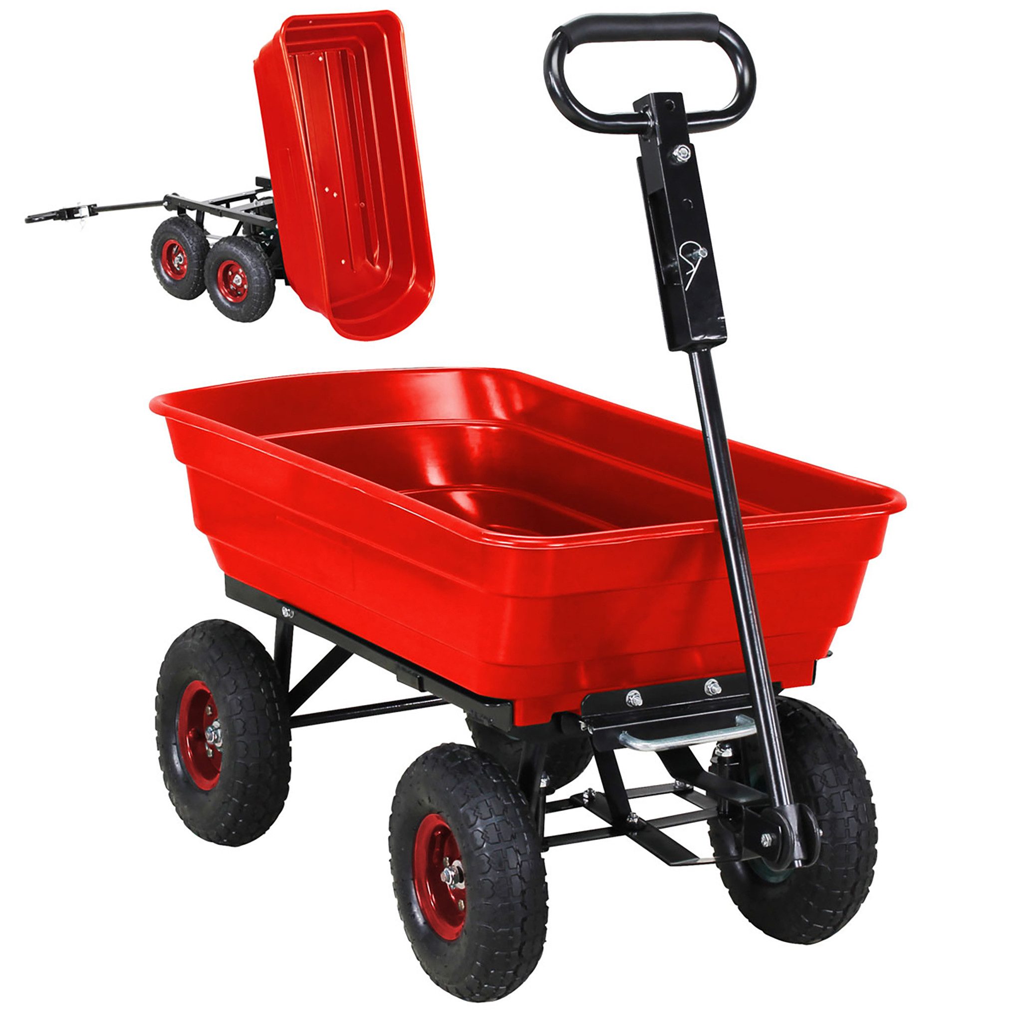 miweba Bollerwagen Gartenwagen Transportkarre Dumper (300 kg Zuladung - Kippverriegelung - 75 L Volumen - Kippfunktion - Doppelachse, deichselgeführte Lenkachse - Anhängerfunktion - Luftreifen), Transportwagen - Gartenkarre- Gartenwagen - Schubkarre