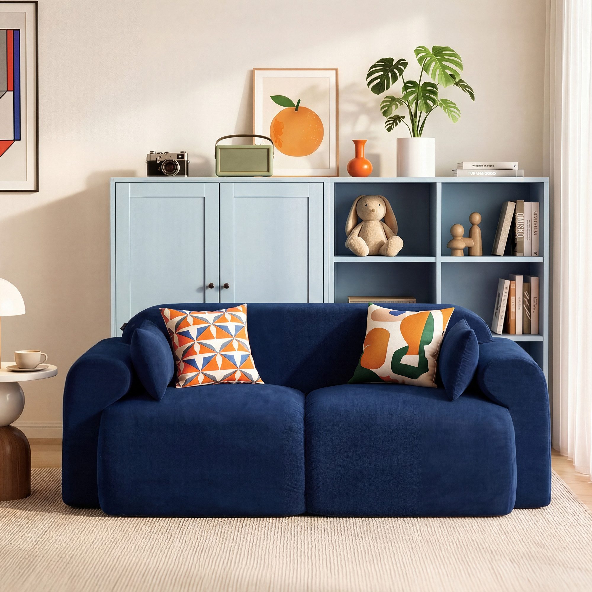 welax Loveseat Wolken-Zweisitzer-Sofa 186 cm aus weichem Cordstoff, mit Armlehnen und Kissen ideal für kleine Räume und Schlafzimmer