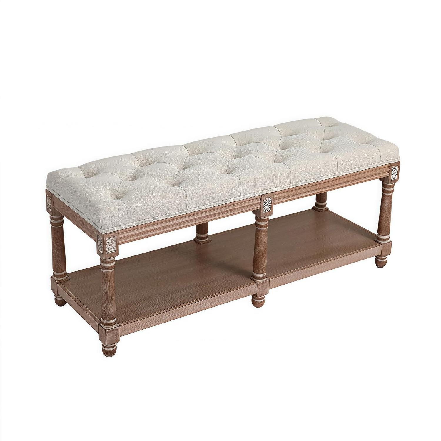 LuxusKollektion Polsterbank Polsterbank mit Stauraum Beige 2-Sitzer (1-St)