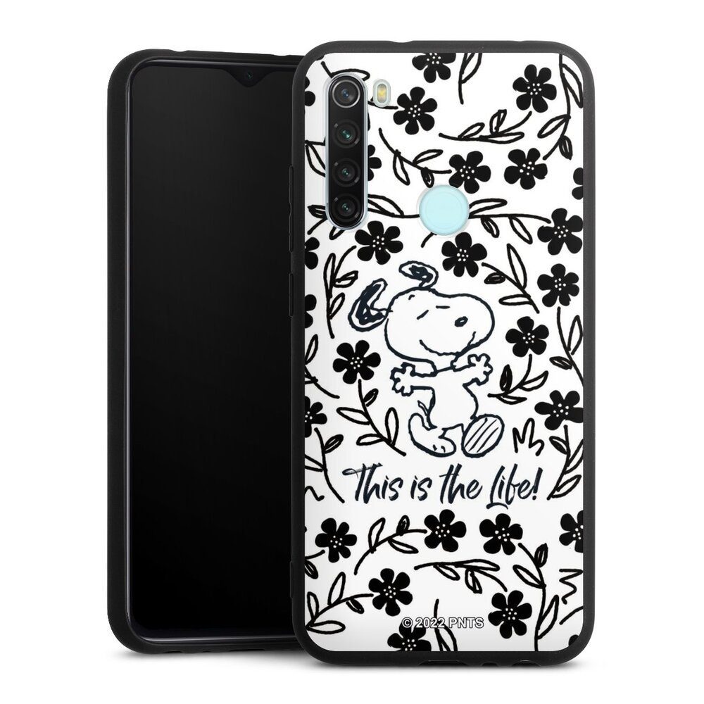 DeinDesign Handyhülle Peanuts Blumen Snoopy Snoopy Black and White This Is The Life, Xiaomi Redmi Note 8 Silikon Hülle Premium Case Handy Schutzhülle