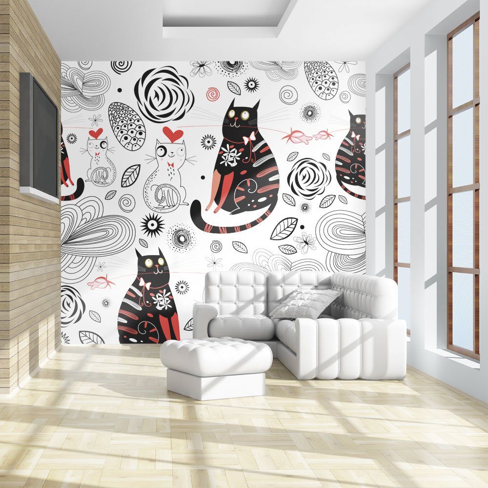 KUNSTLOFT Vliestapete Cats in love 2.5x1.93 m, halb-matt, lichtbeständige Design Tapete