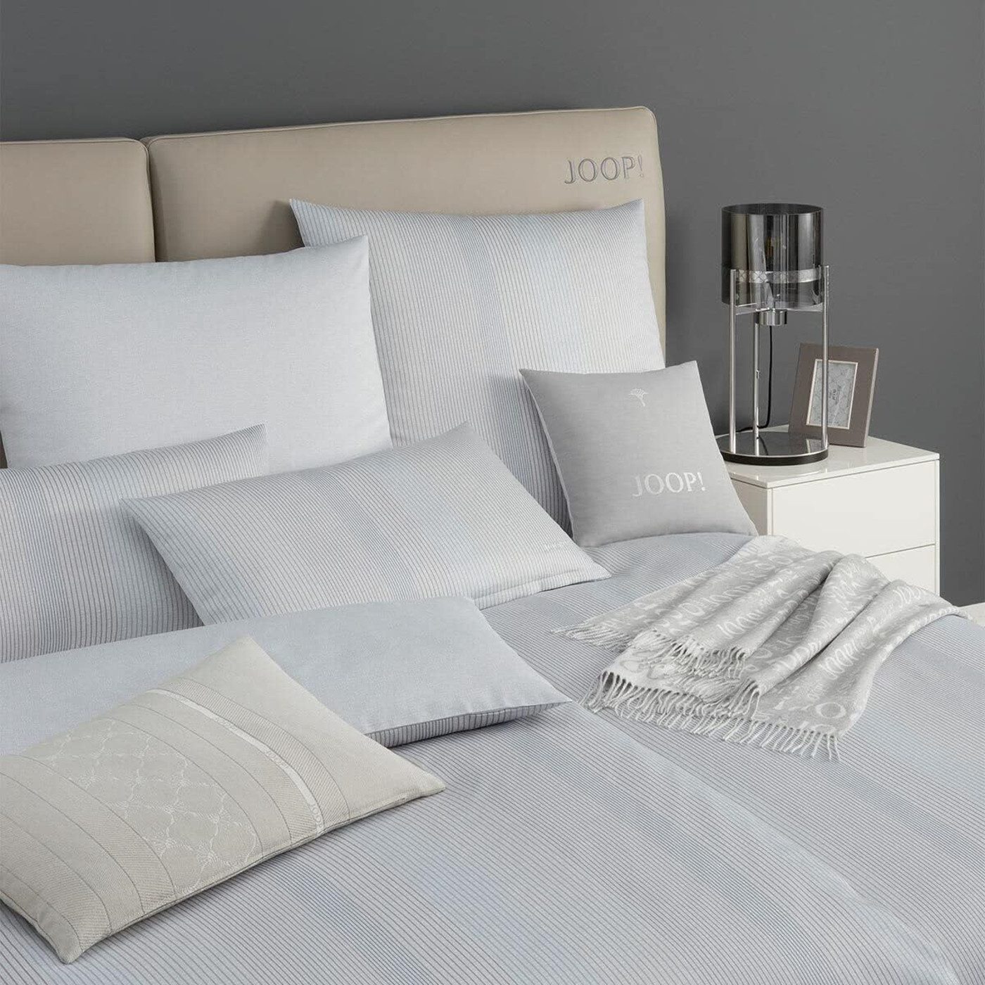 JOOP! Bettwäsche JOOP! Mako Satin Bettwäsche Groove 4107-9 silber Streifen 135x200, 2 teilig