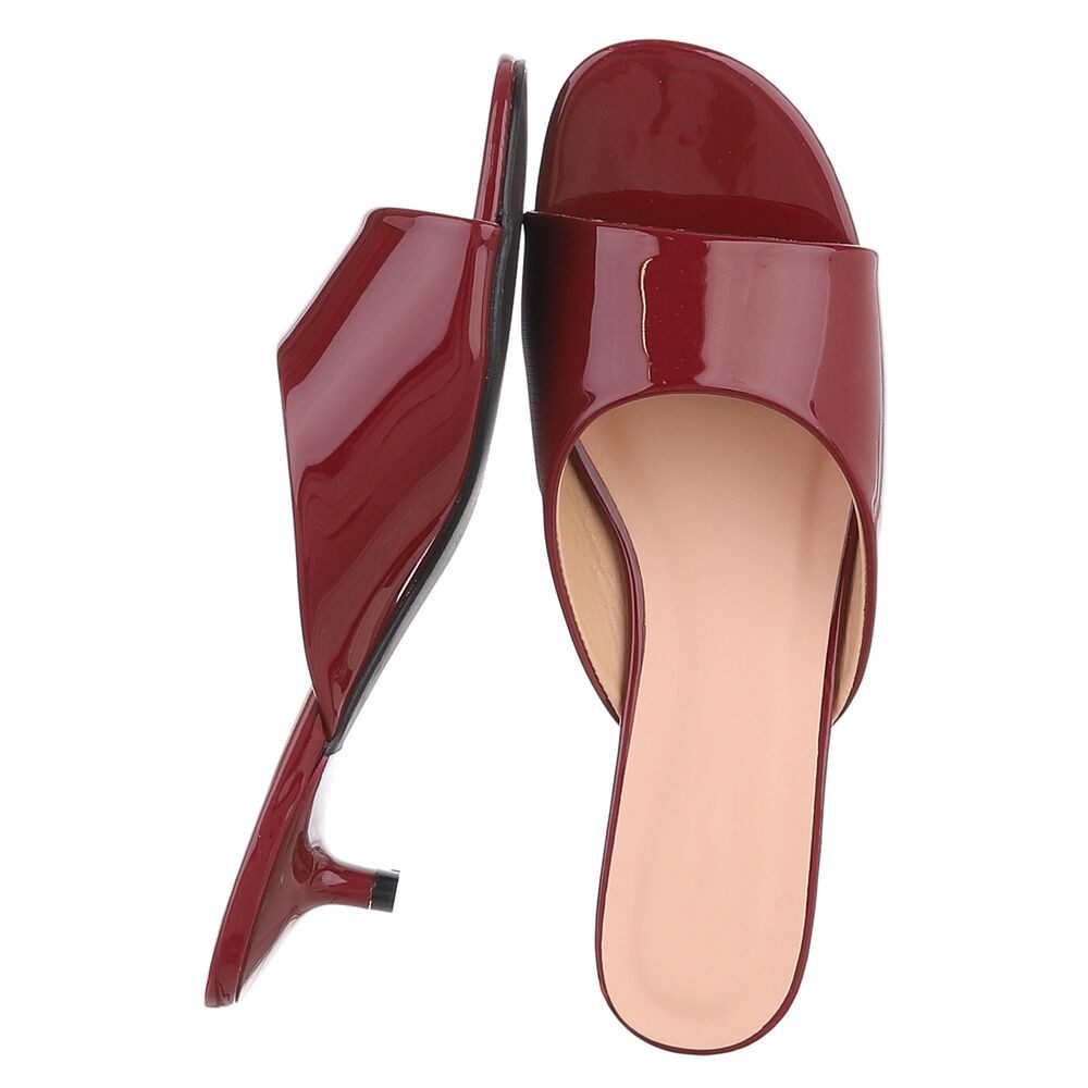 Ital-Design Damen Pantolette mit Kitten Heel und offenem Design Pantolette (91895708) Pfennig-/Stilettoabsatz Pantoletten in Bordeaux
