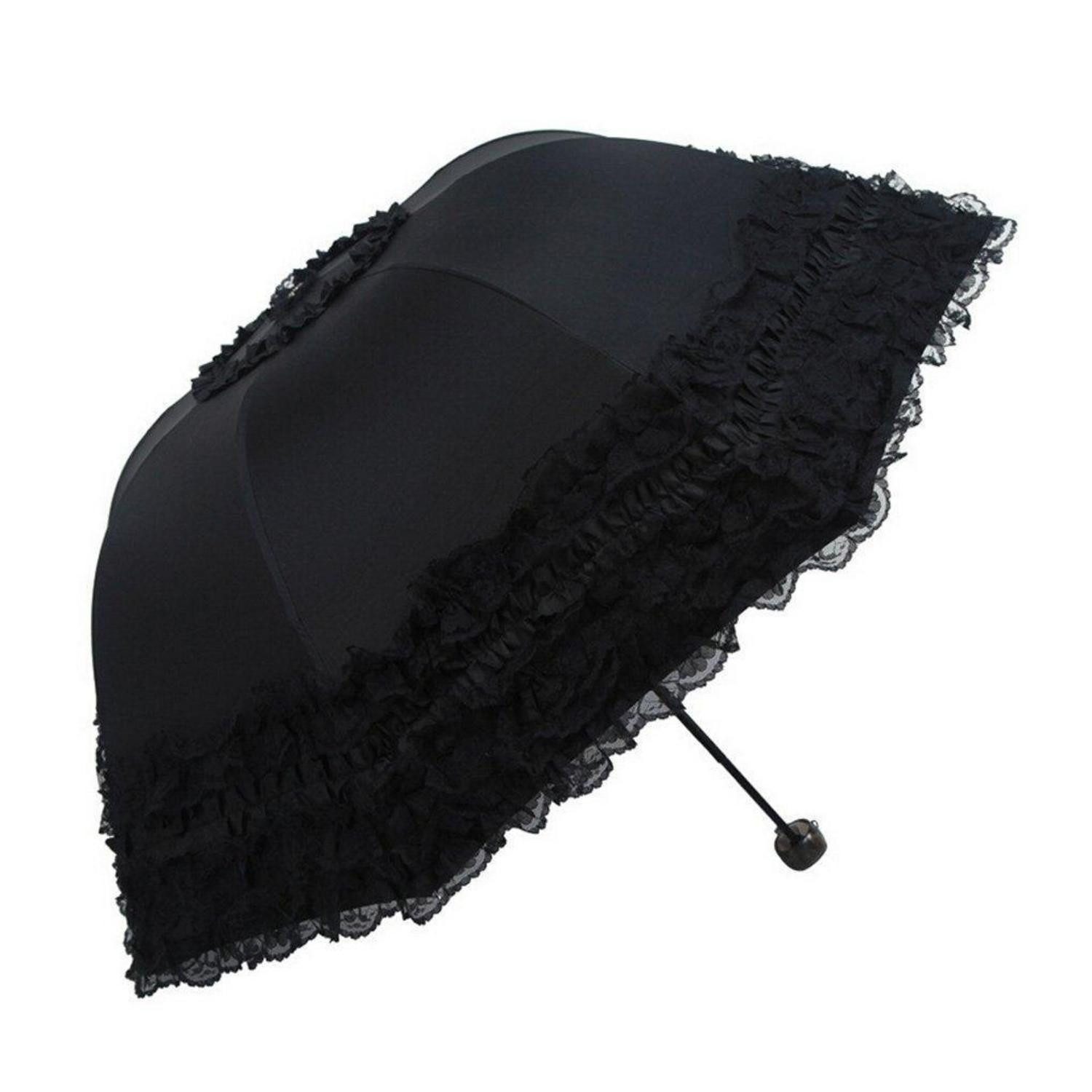 LuxusKollektion Taschenregenschirm Regenschirm Damen Sonnenschirm Schwarz Polyester