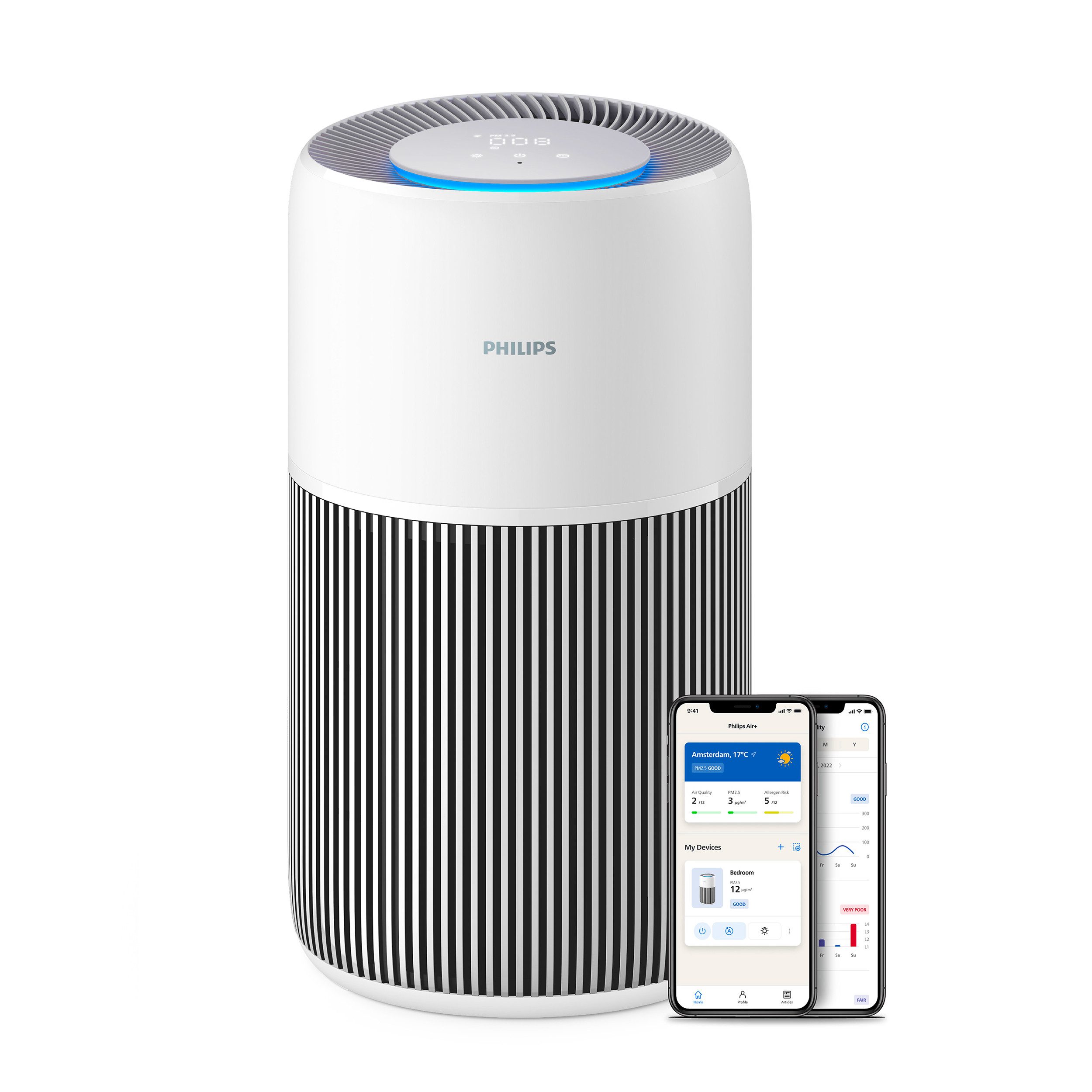 Philips Luftreiniger PureProctect Quiet 2200 Series, Luftreinigungsrate 420 m³/h, für 109 m² Räume, 3-Schichten-HEPA-Filtersystem, mit App Verbindung, leise