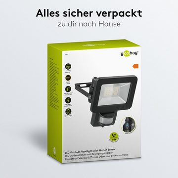 Goobay LED Flutlichtstrahler LED Außenstrahler mit Bewegungsmelder 20 W Scheinwerfer, LED fest integriert, Neutralweiß, 4000 K / 1700 lm / M16 Kabelverschraubung / Schwarz