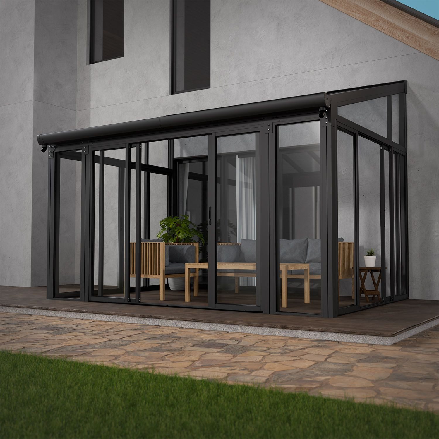 Juskys Wintergarten, Aluminium, verschließbar, inkl. Regenrinne, günstig online kaufen