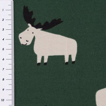 SCHÖNER LEBEN. Stoff Baumwolljersey Jerseystoff Meterware Moose Elche dunkelgrün 1,50m, allergikergeeignet