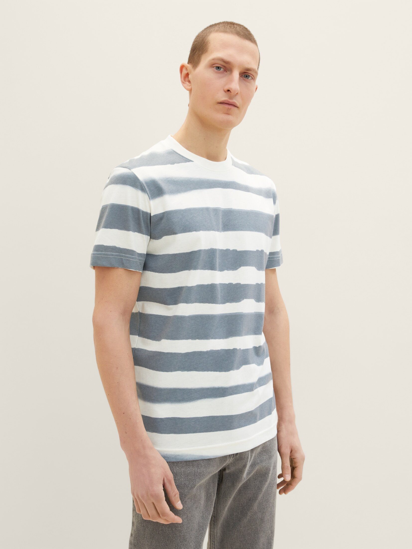 TOM TAILOR T-Shirt T-Shirt mit Allover-Print water navy stripes beige base