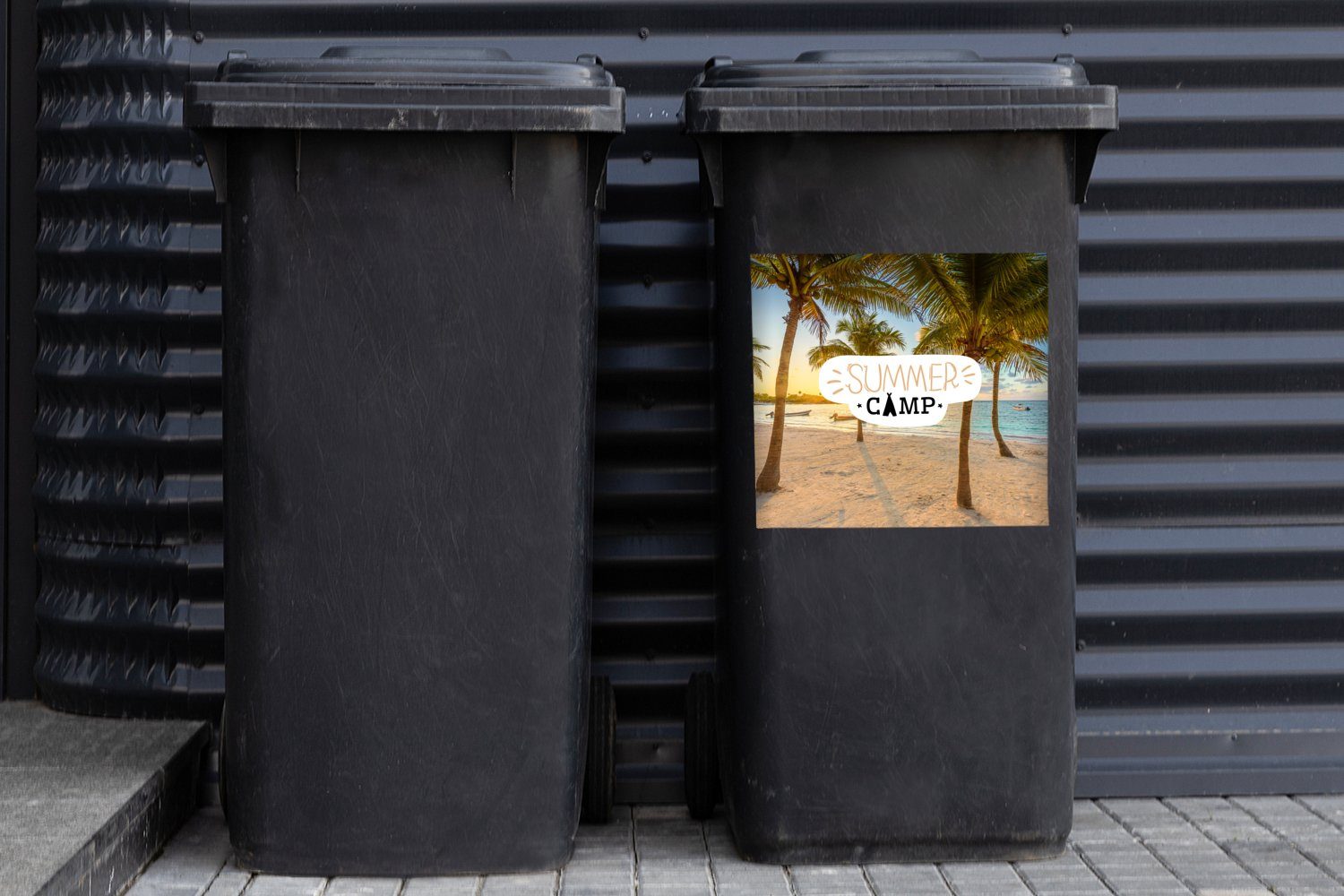 Sommer (1 Mülltonne, - Wandsticker Zitate Container, Abfalbehälter - St), Sticker, Strand Palme MuchoWow - Mülleimer-aufkleber,