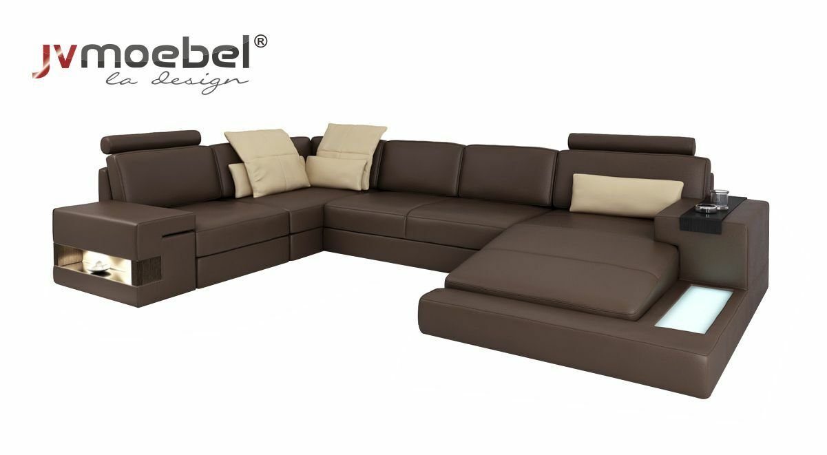 JVmoebel Ecksofa, Design Ecksofa U-form Bettfunktion Sofas Couch Schlafsofa Textilleder