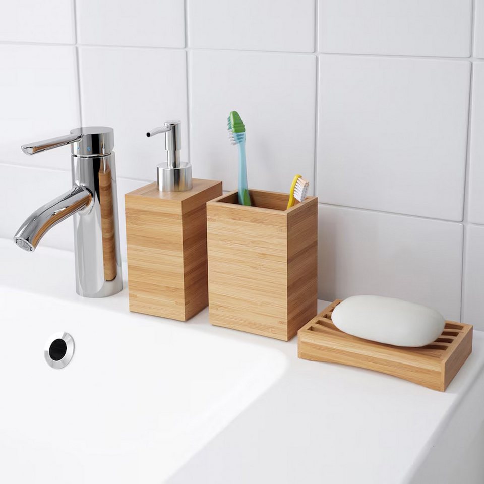 IKEA Seifenspender DRAGAN Bambus Seifenspender, elegant 350 ml IKEA, Seifenspender-Set