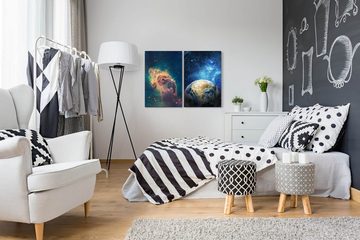 Sinus Art Leinwandbild 2 Bilder je 60x90cm Nebula Erde Planet Weltall Universum Sterne Galaxie