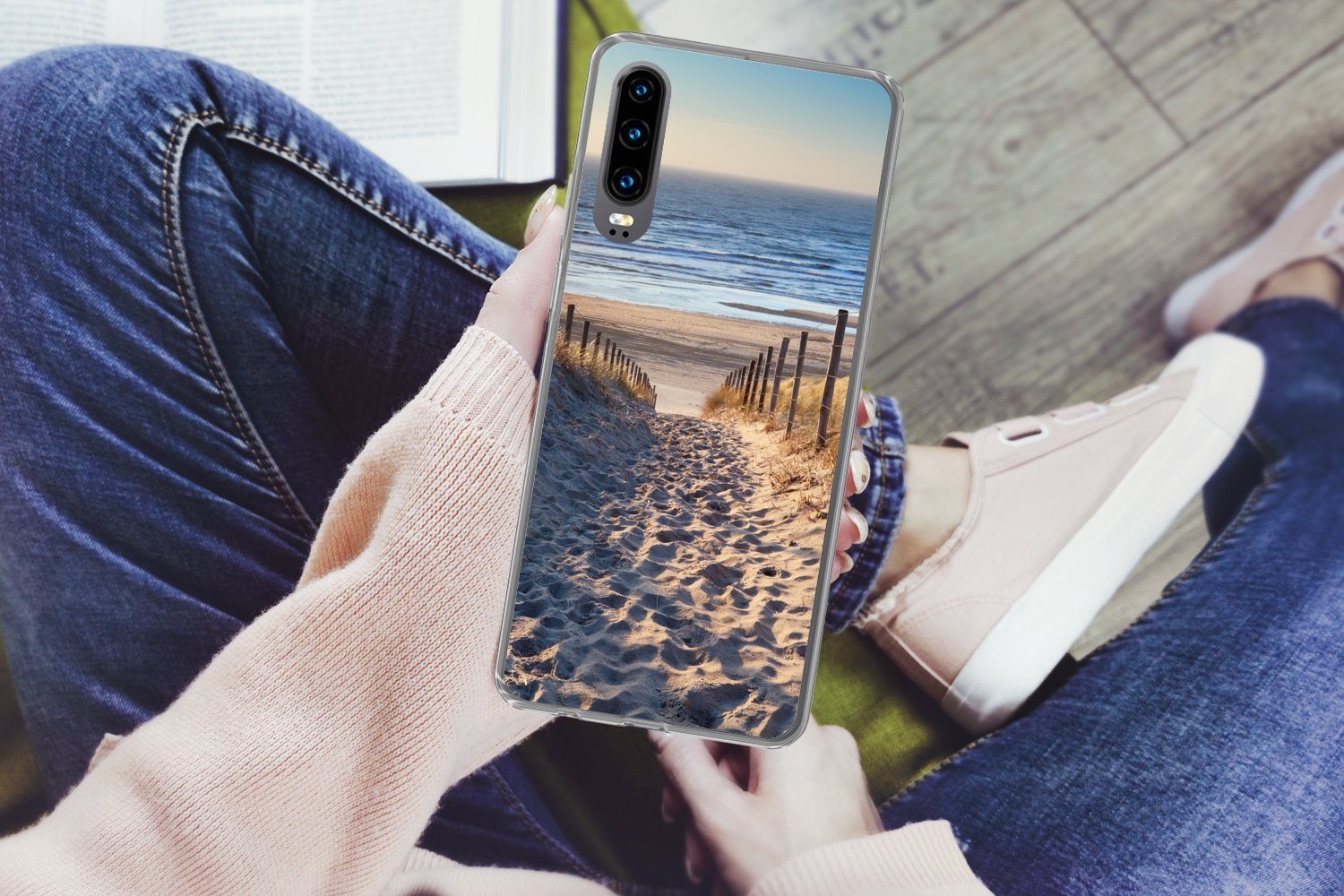 MuchoWow Handyhülle für Huawei P30 Strand - Meer - Niederlande - Dünen - Sonne, Handy Case, Silikon, Bumper Case Dünn