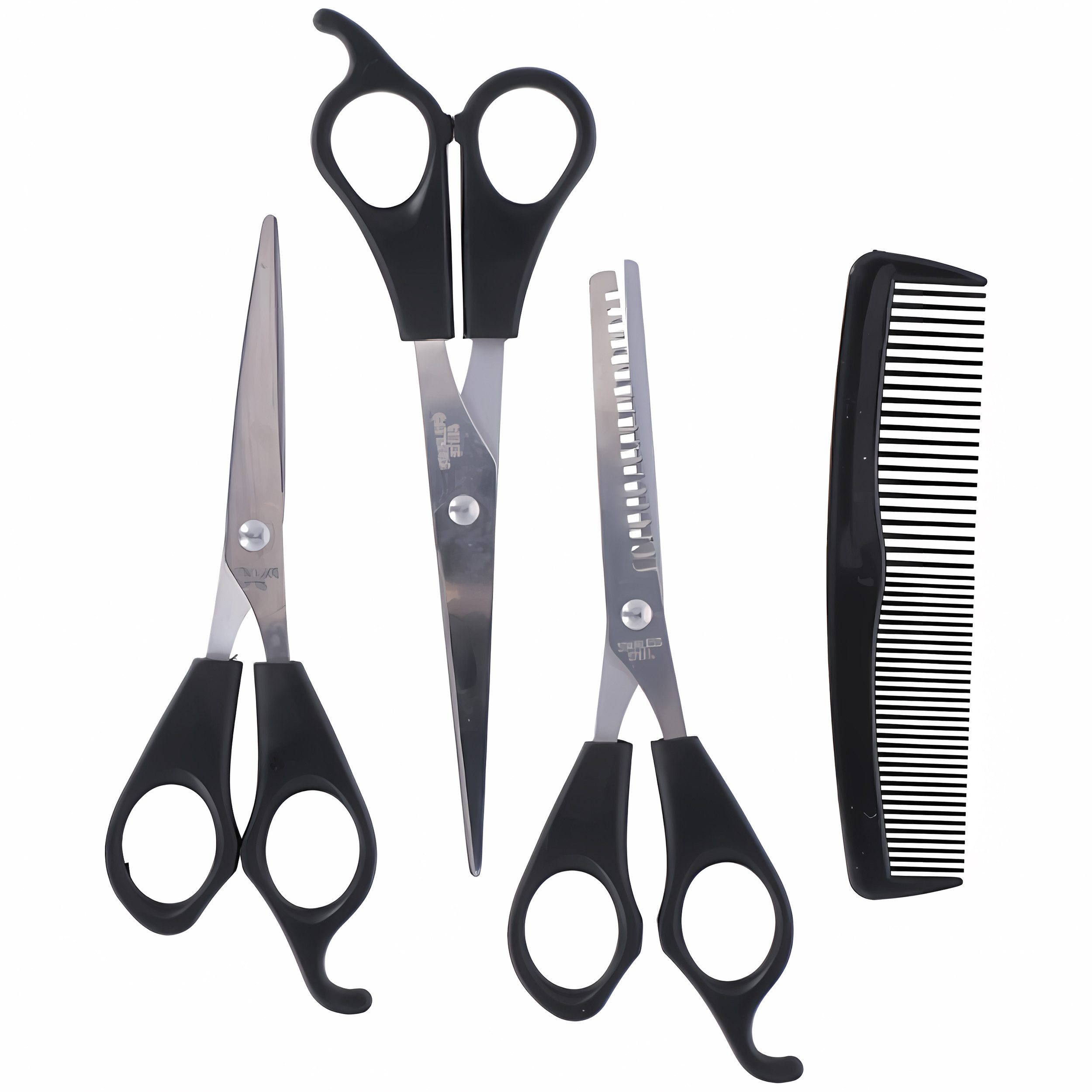 EDCO Haarschere HAARSCHNEIDE SET 4-teilig aus Edelstahl Modellierscher Kamm 18, (4-tlg), Friseurscheren Haarschere Effilierschere Friseurschere Schere