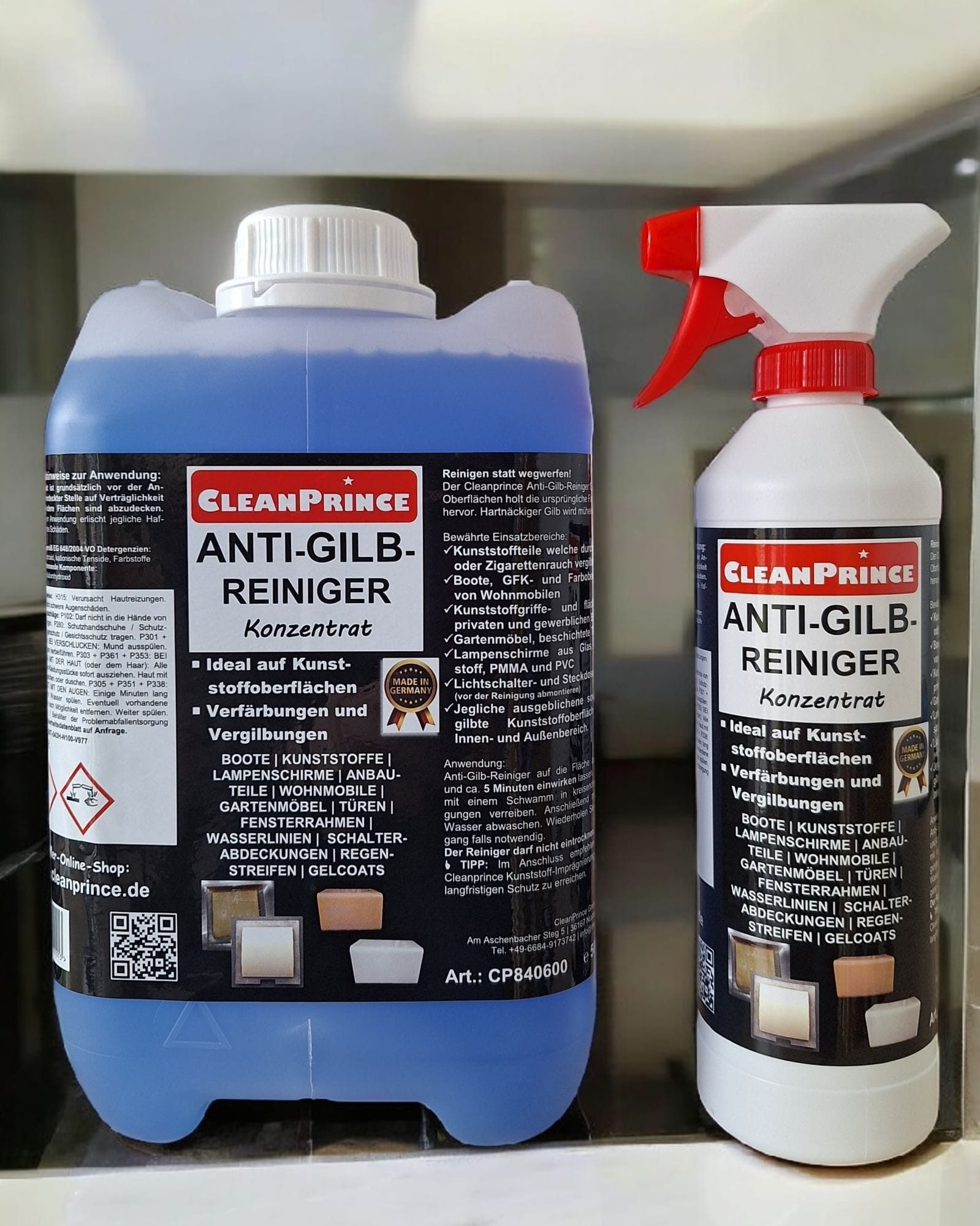 CleanPrince Anti-Gilb-Reiniger, für Gelcoat Caravan Boot Kunststoffe Reinigungsspray (Innen- und Außenbereiche)
