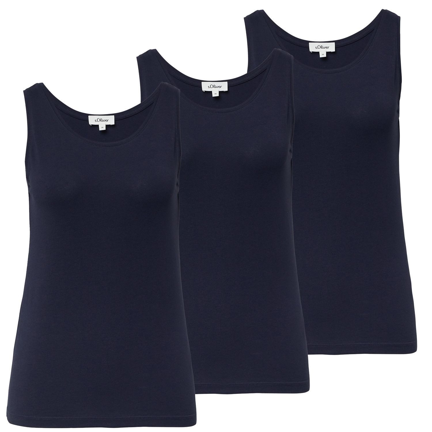 s.Oliver T-Shirt Basic-Top (Set) runder Ausschnitt, breite Träger, Slim Fit im 3er SPARPACK