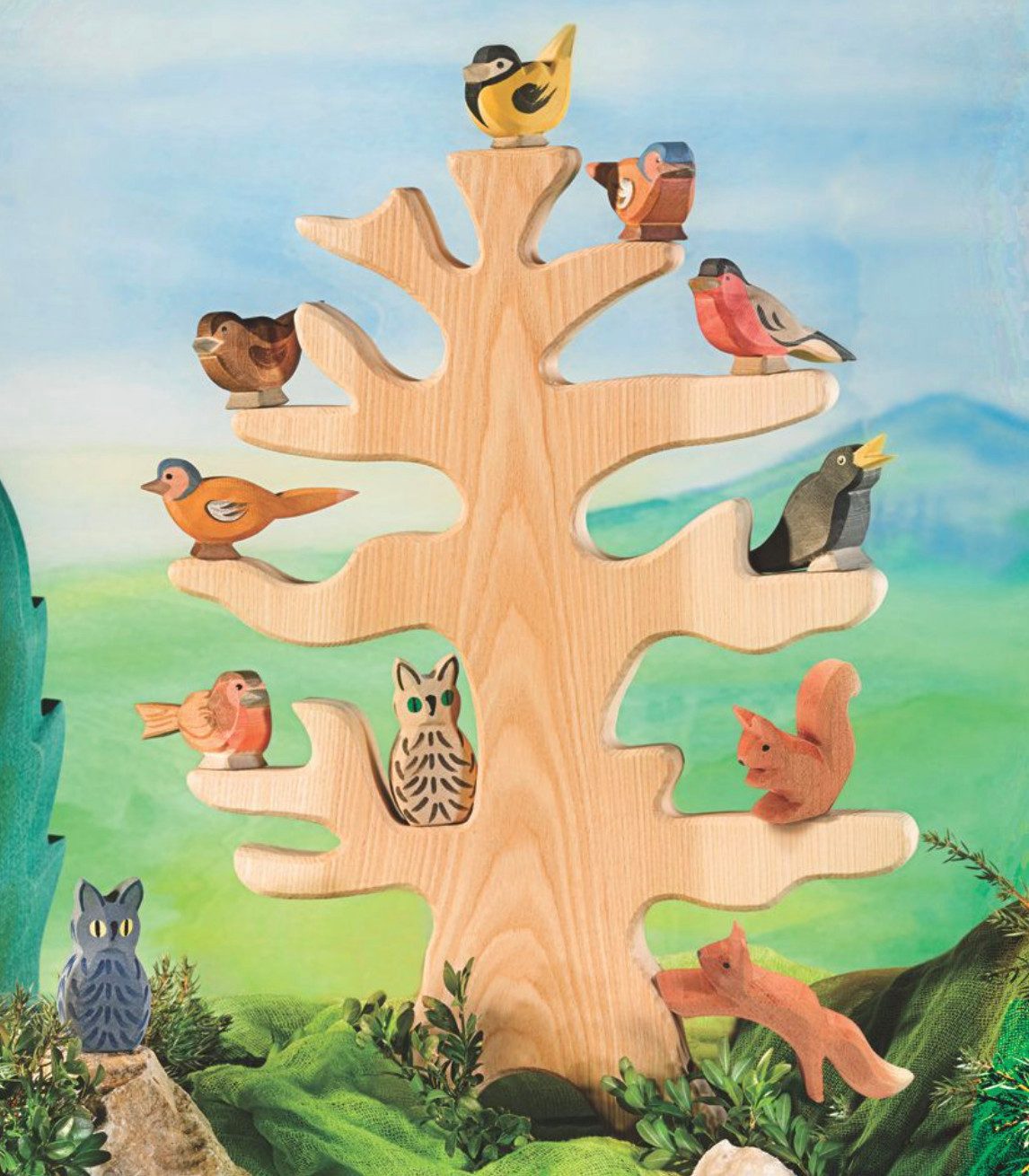 Ostheimer Spielfigur Eule blau, Spieltier, Waldtier, Holztier, Vogel, (Set, 1-tlg., 1), Made in Germany