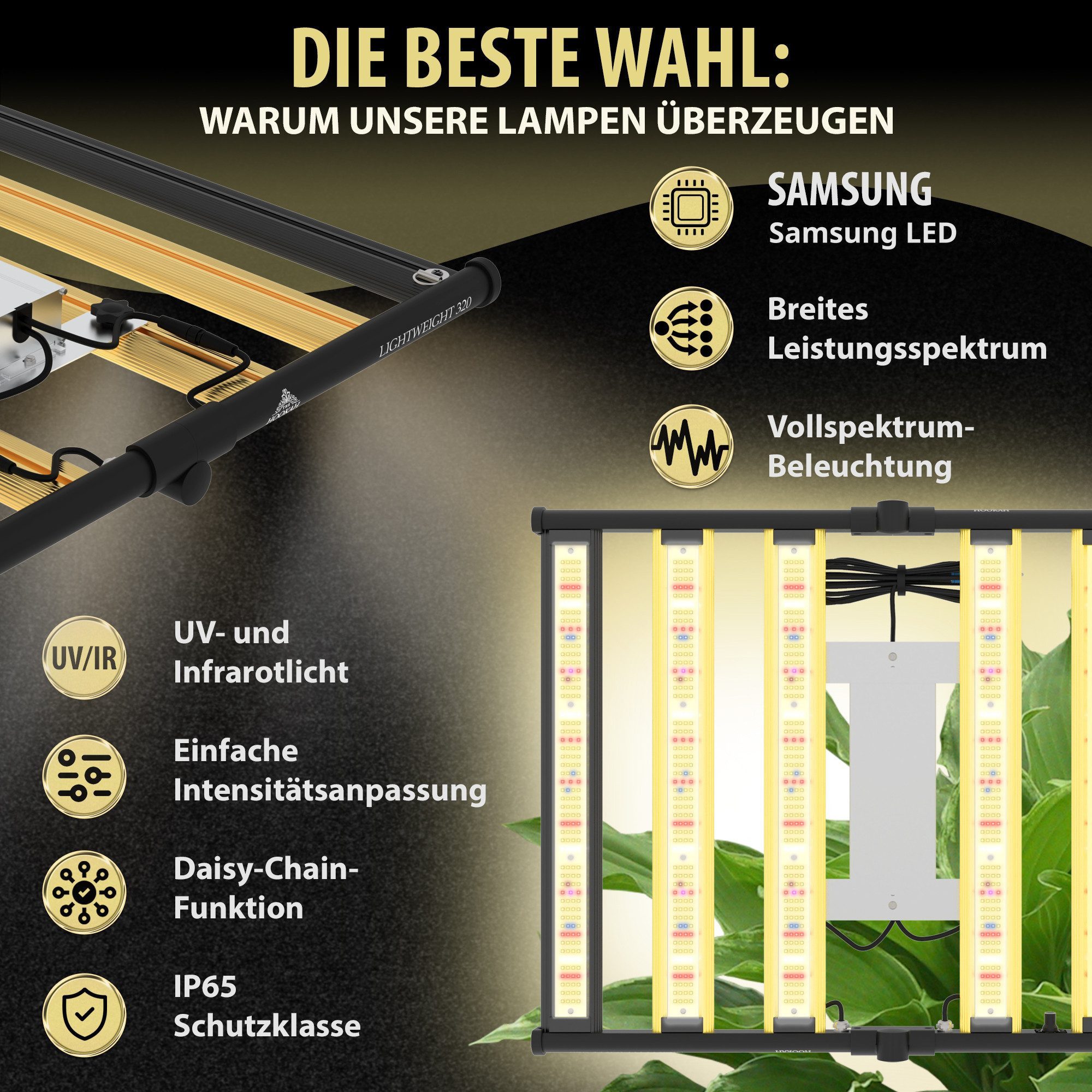 THE HOOKAH Pflanzenlampe Samsung LED Growlampe mit Vollspektrum, LED fest integriert, dimmbar, mit UV und IR für Growzelt und Growbox – Bild 2 von 5