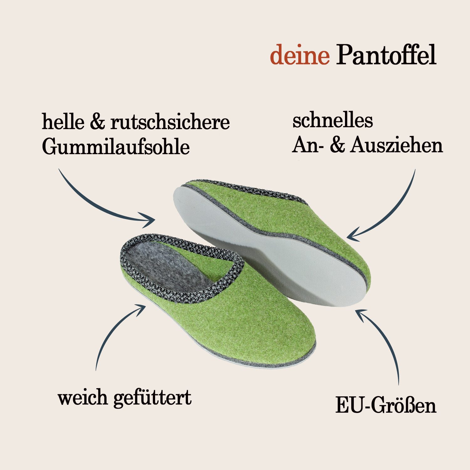 Pantoffelmann Walk-Filzpantoffel Herren Damen Filz Hausschuhe warme Filzlatschen Pantoffel (1 Paar) Filzpantoffeln, Gästepantoffel besonders leicht