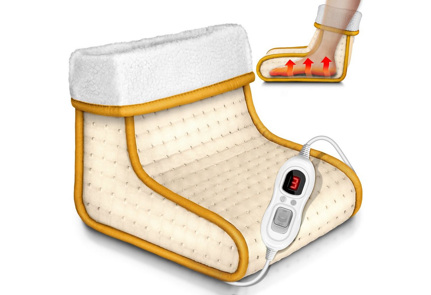 sinnlein Elektrofußwärmer Fußwärmer elektrisch Beige Fußheizung Fußsack elektronisch, 6 Temperaturstufen & Timer, Überhitzungsschutz & Abschaltautomatik