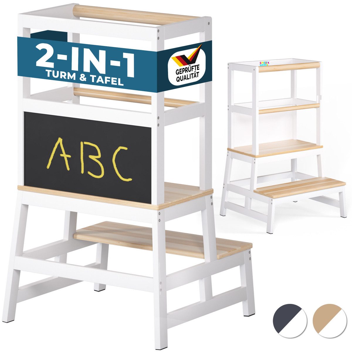 Spielwerk Stehhilfe, Lernturm ab 2 Jahren mit Tafel Montessori Tritthocker günstig online kaufen