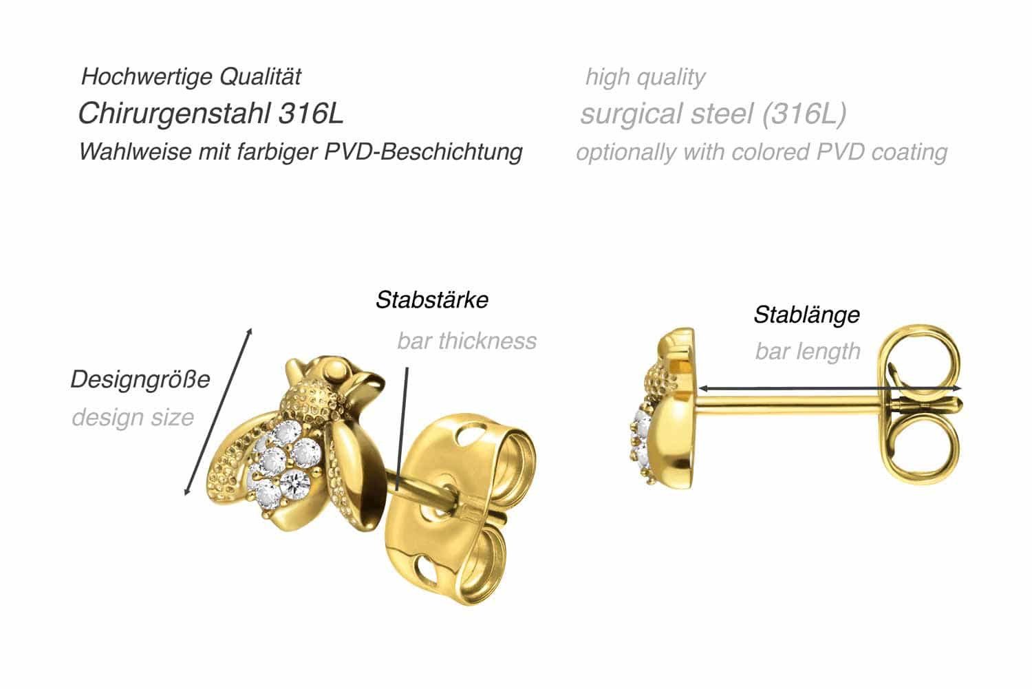 FILANGO Paar Ohrstecker Chirurgenstahl Ohrstecker BIENE + EINGEFASSTE KRISTALLE (Ohrstecker, 1-tlg)
