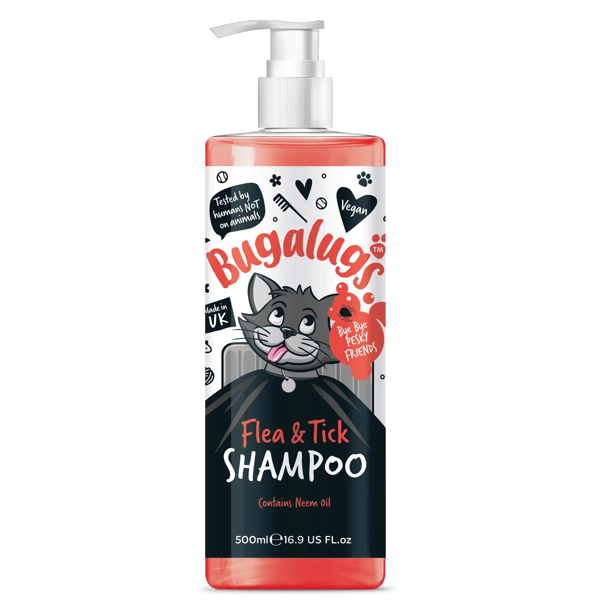 Fellpflege Bugalugs Katzenshampoo gegen Flöhe Zecken 500ml Pumpdosierer