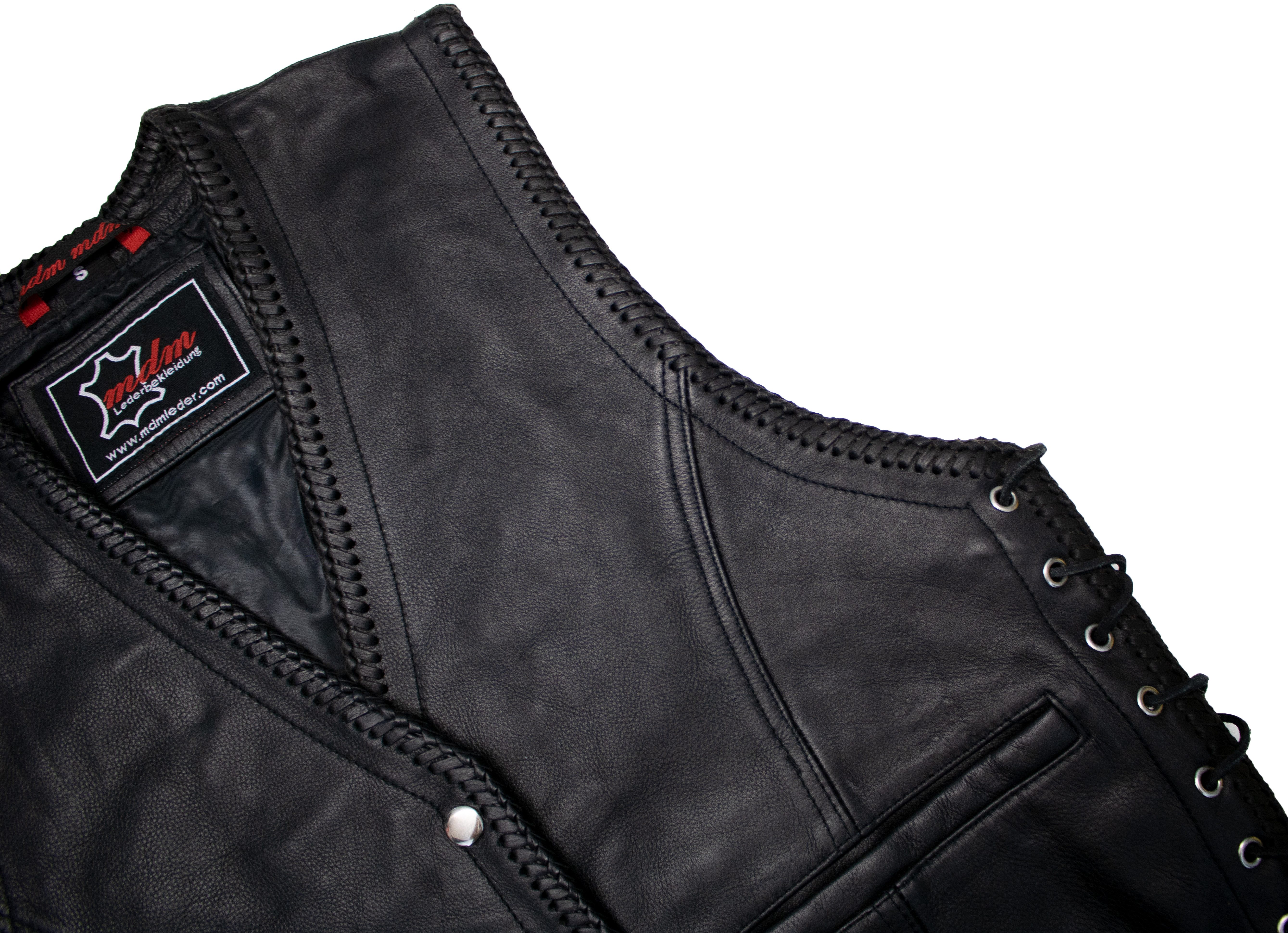 MDM Lederweste Herren Lederweste Echtleder Biker Kutte mit Druckknöpfen Ideal für Patches und Clublogos