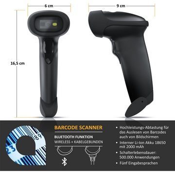 Aplic Handscanner, (Bluetooth Barcode Scanner, Barcodescanner kabellos inkl. Standfuß)