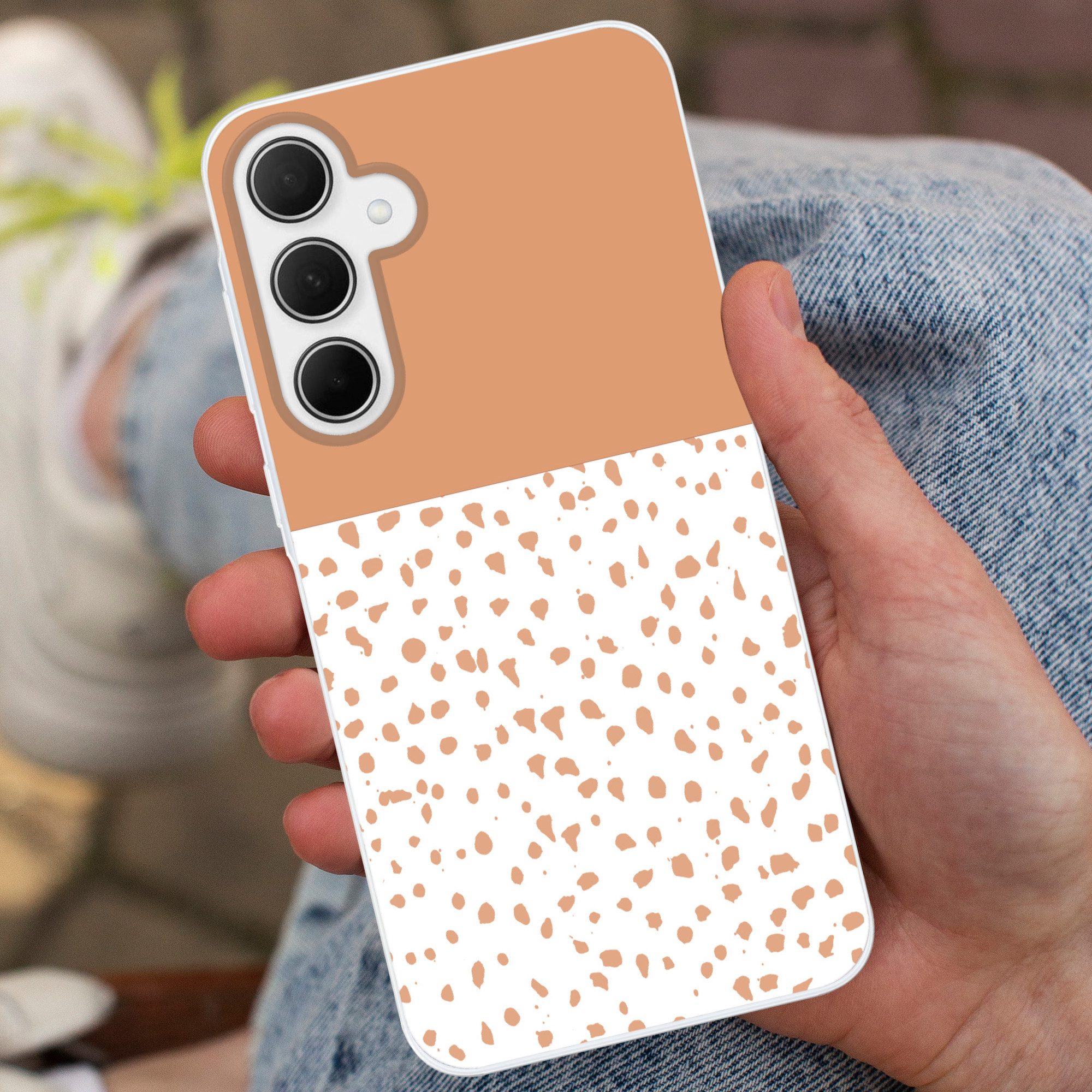 MuchoWow Handyhülle für Samsung Galaxy A35 5G Tupfen - Orange - Weiß, Smartphone-Bumper, Print, Handy Schutzhülle Dünn