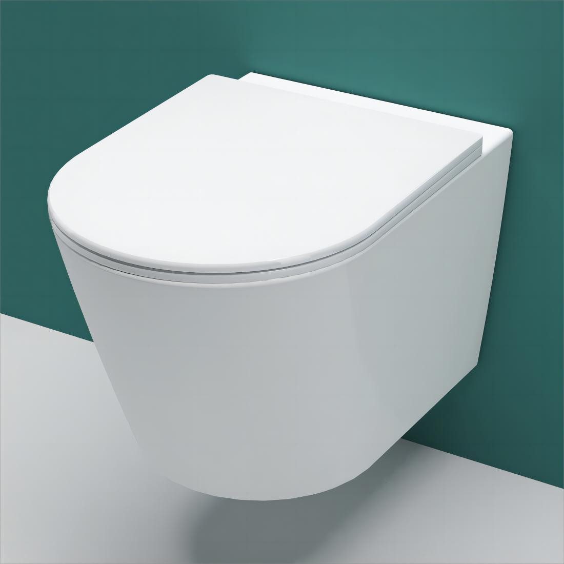 duschspa Tiefspül-WC Rund Weiß Wand WC spülrandlos Hänge WC mit Soft Close Toilette