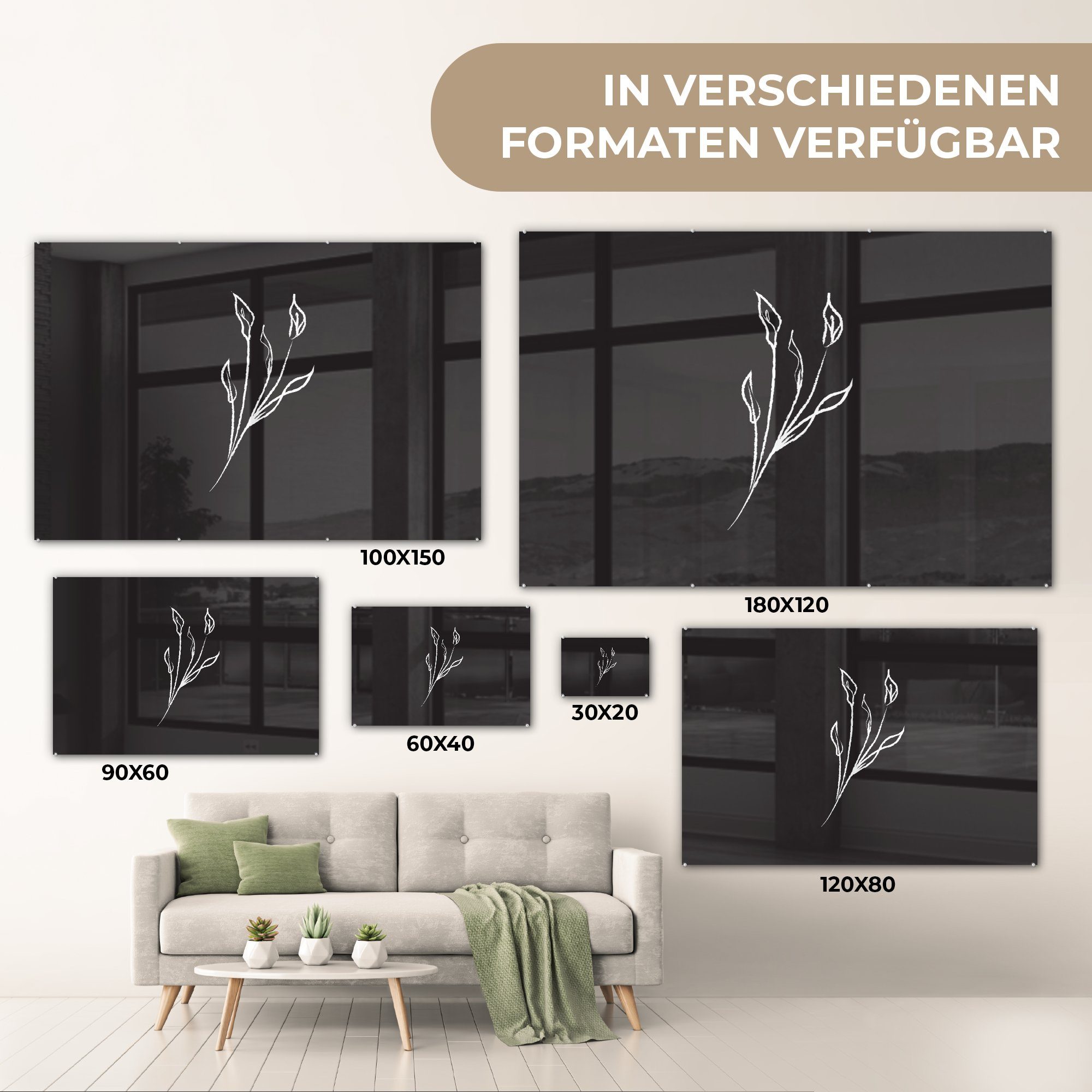 - Acrylglasbild (1 Wohnzimmer Schlafzimmer & Schwarz, MuchoWow Pflanzen Strichzeichnungen - Acrylglasbilder St),