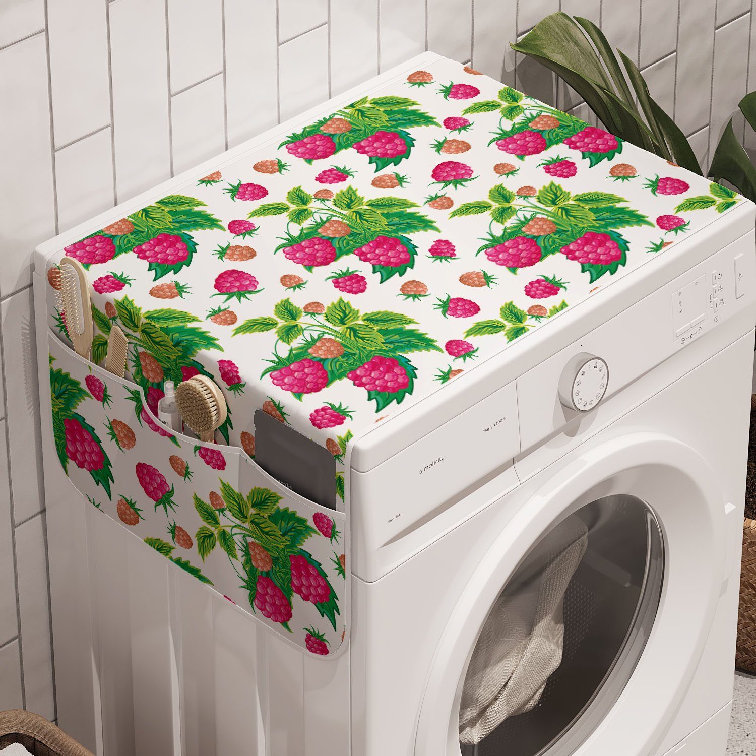 Badorganizer Waschmaschine Anti-Rutsch-Stoffabdeckung Blätter Abakuhaus für Trockner, Obst Himbeeren grüne und und