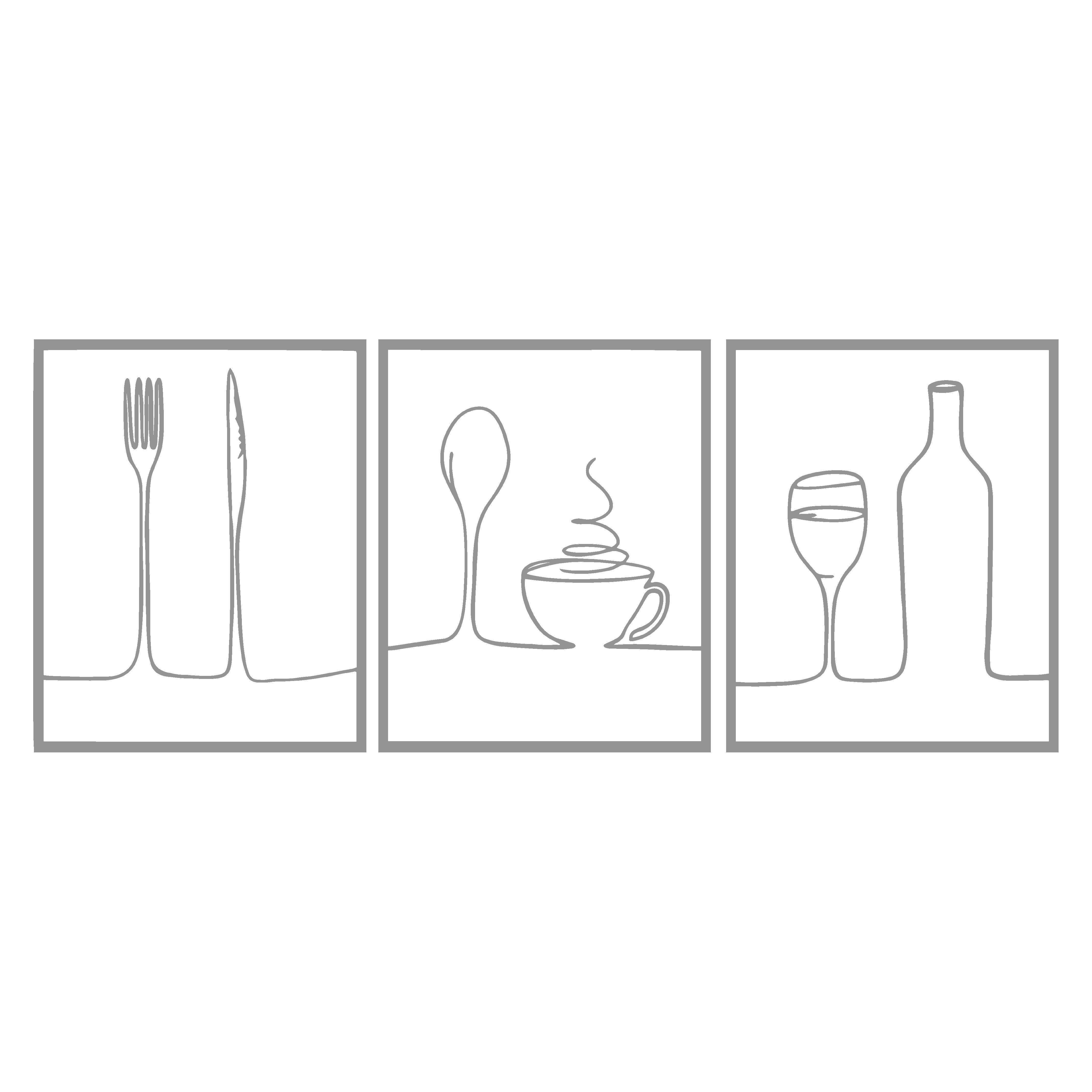 Wanddekoobjekt Essgeschirr Metall Wanddekoration 3er Set, Minimalistische Linie Dekor