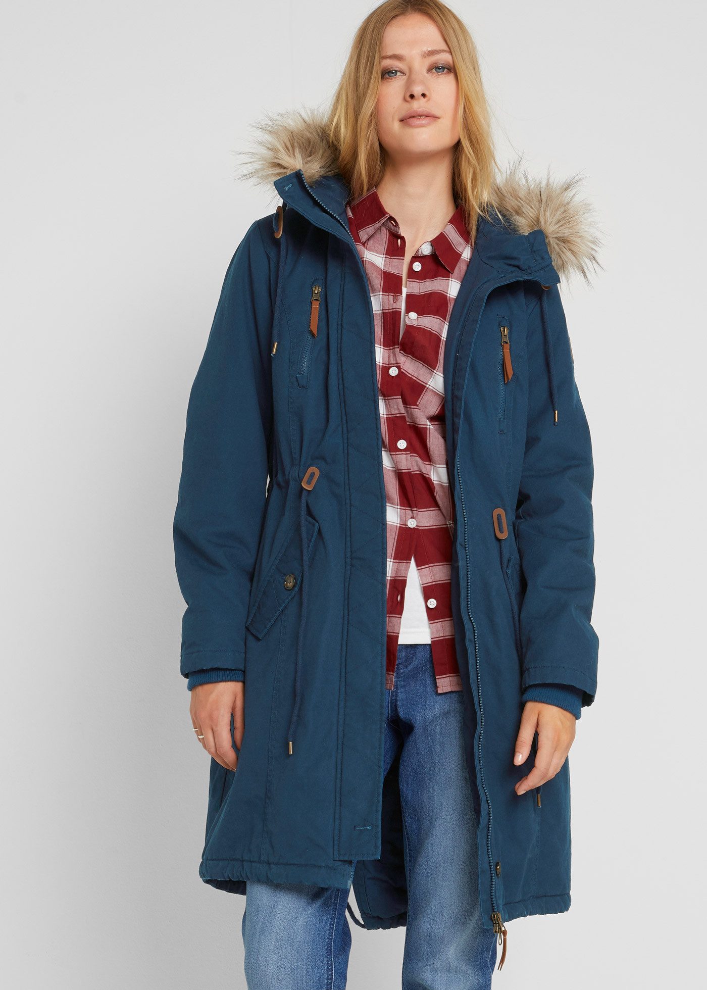 bonprix Parka mit Kapuze mit Fellimitat, weitenregulierbar
