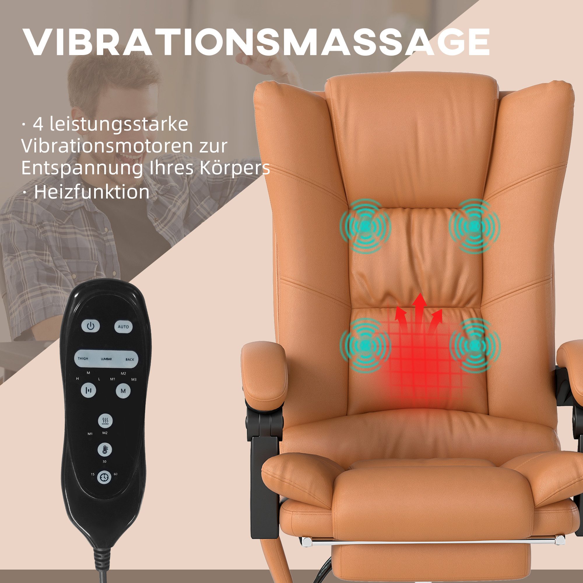 Vinsetto Schreibtischstuhl Bürostuhl mit Vibrationsmassage, Ergonomischer Chefsessel (Bürostuhl mit Massagefunktion, 1 St), Höhenverstellbar Schreibtischstuhl m – Bild 4 von 5