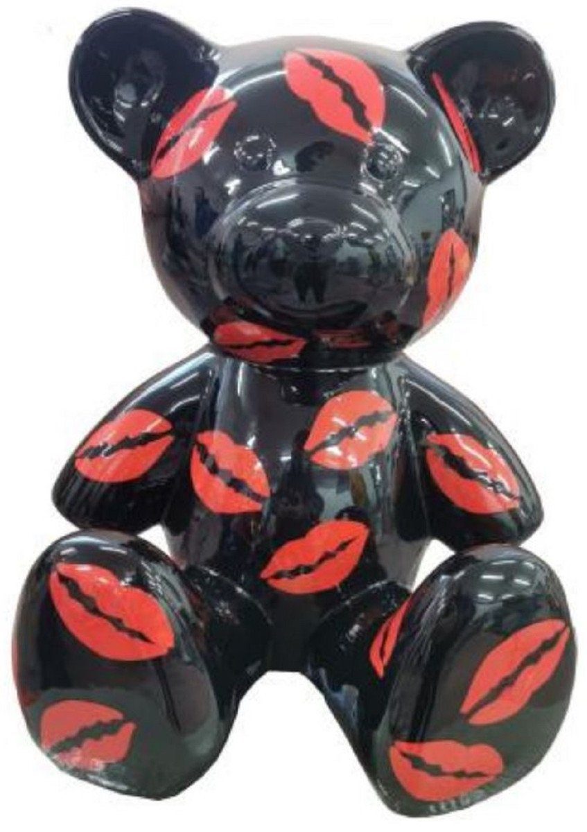 Skulptur Casa Padrino Luxus Designer Dekofigur Teddybär Schwarz / Rot 33 x H. 37 cm - Wohnzimmer Deko Figur - Luxus Deko Figur - Designer Deko Figur - Luxus Accessoires
