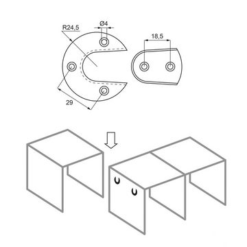 SO-TECH® Möbelbeschlag 4 x Verbindungsbeschlag schwarz Ø 49 mm (4 St), zur fugenlosen Aufdopplung Blenden und verbinden