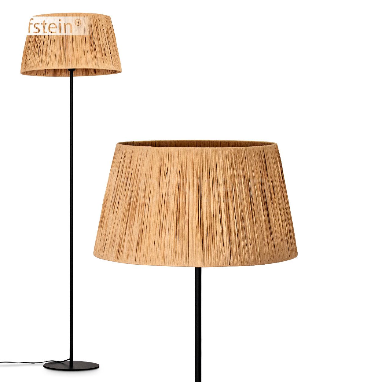 Stehlampe Stehlampe aus Metall/Bast in Schwarz/Naturfarben